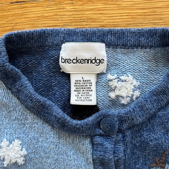 Breckenridge Snowman Cardigan Womens Size Large Vintage Blue Applique - Picture 7 of 10